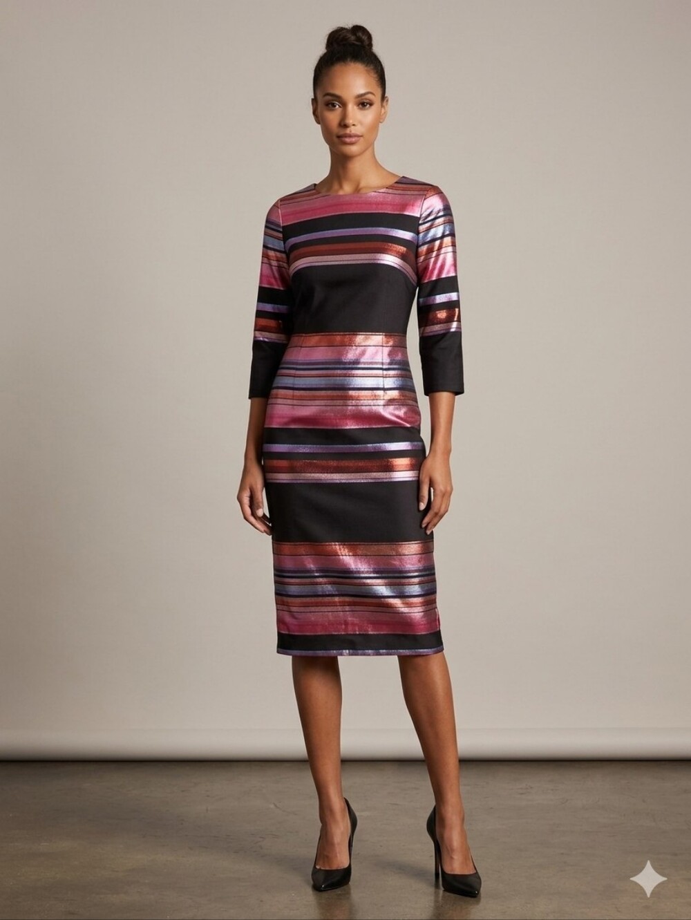ECI New York Women's Shimmer Striped Dress Sz 4 NWT
